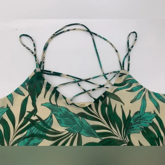 Japna Tan & Green Tropical Leaf Crisscross Tank Top size Medium - Picture 3 of 5